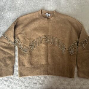 & Other Stories Tan Crew Neck Sweater with Fringe